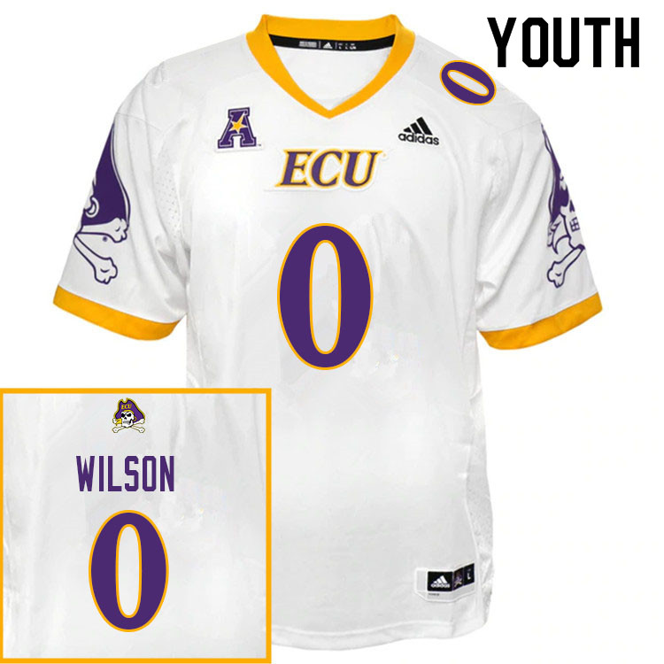 Youth #0 Jireh Wilson ECU Pirates College Football Jerseys Sale-White - Click Image to Close